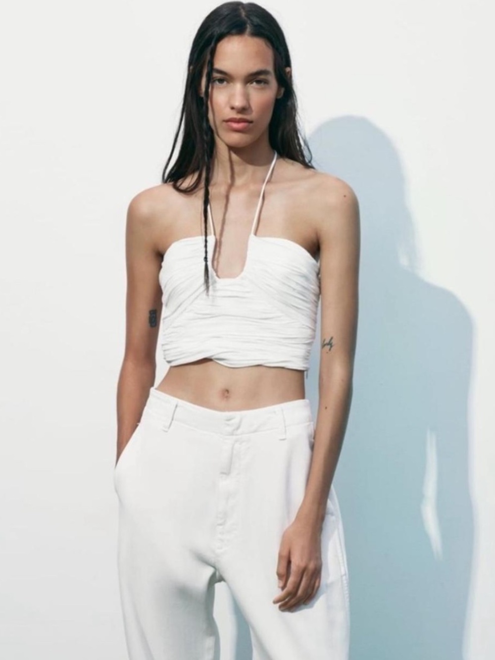 NWT Zara Women Cream Halter Corset Top Ruched Zip Size S